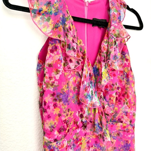 Saloni Silk Floral Pink Ruffle Midi Dress - Picture 4 of 11